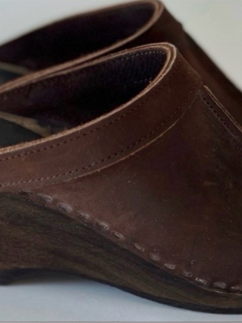 Sven Brown Leather Front Seam Mules Clogs 38 7.5-8 - Picture 3 of 14